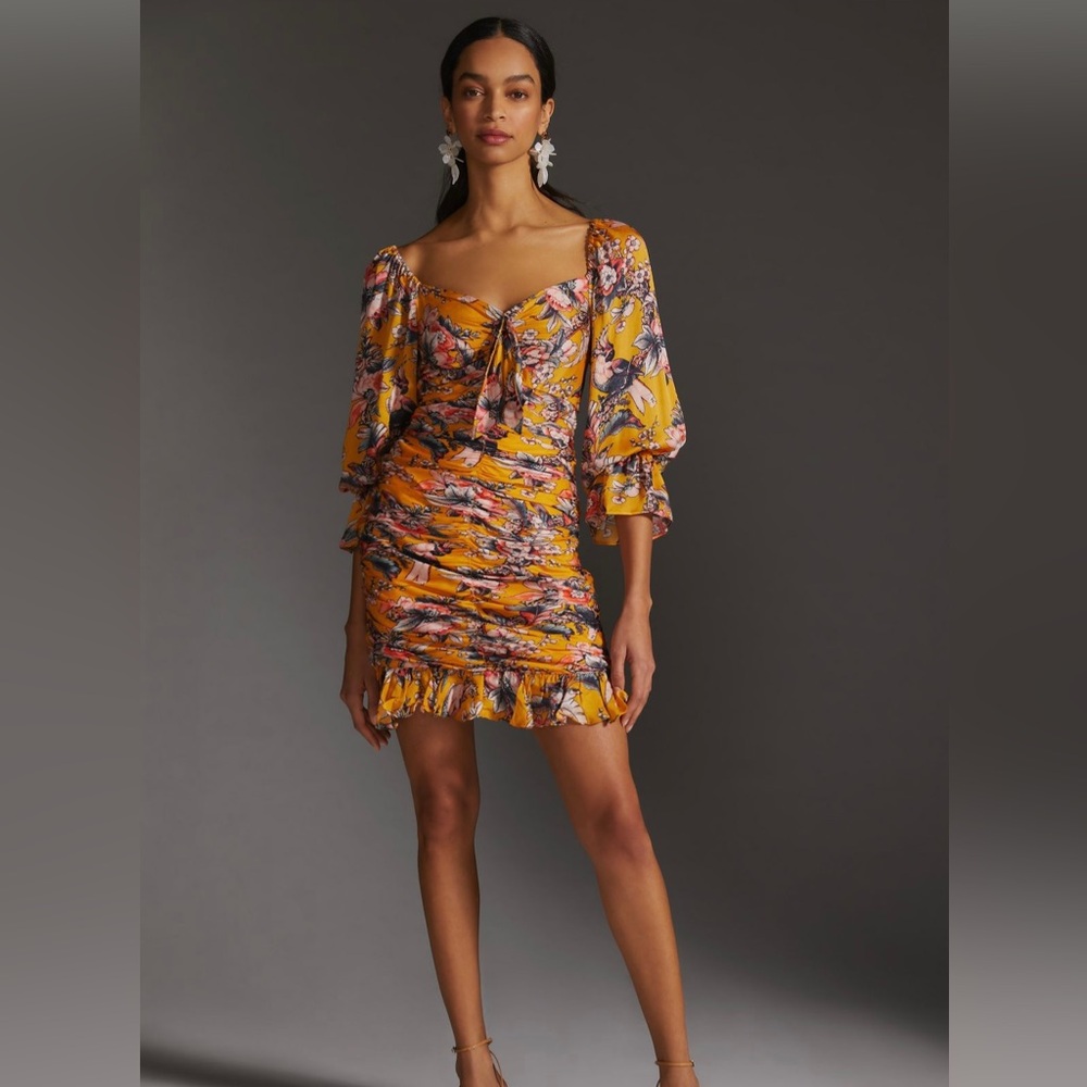 Anthropologie Ranna Gill Ruched Floral Mini Dress